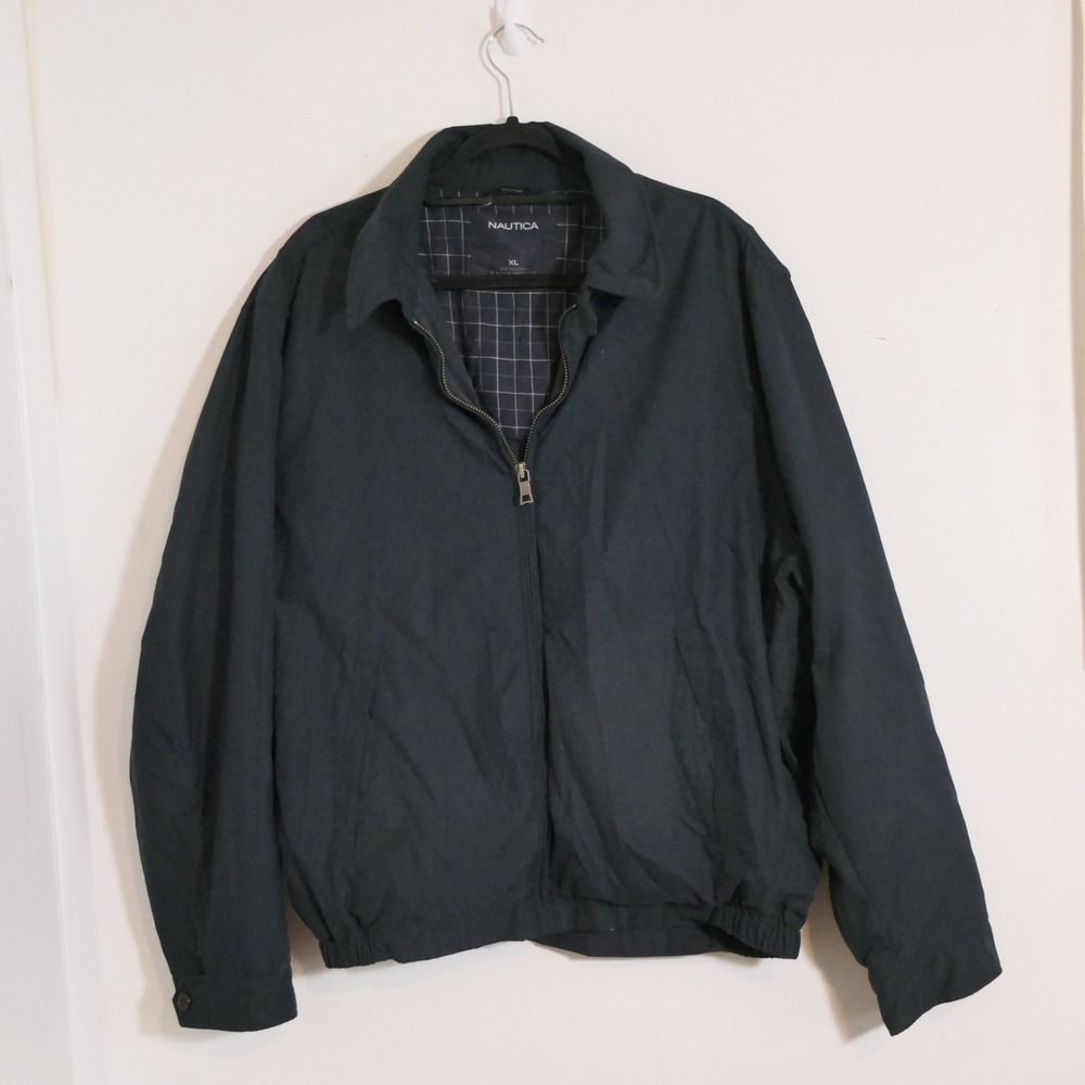Nautica Mens Harrington Jacket XL Navy Preppy Bomber Dadcore Minimalist Classic